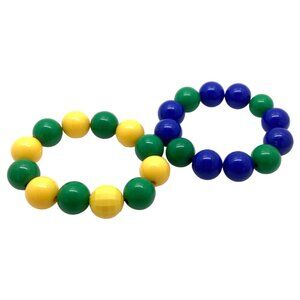 Pop Art 2 Bracelets Set S/M Lucite Plastic Bead Chunky Stretch 80s Disco VTG